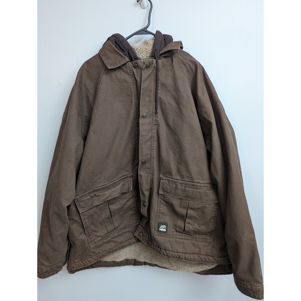 L1 Berne Workwear Men's 2XL Brown Duck Canvas Sherpa Lined Hooded Jacket